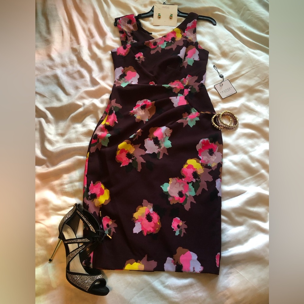 Laundry by Shelli Segal wine/multi cocktail dress